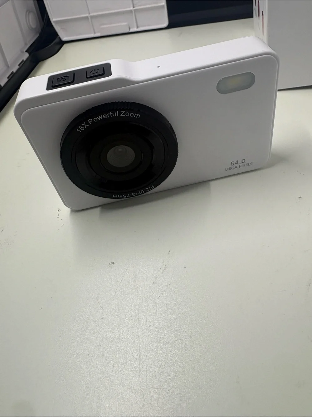 Compact 64MP White Digital Camera with 16x Zoom
